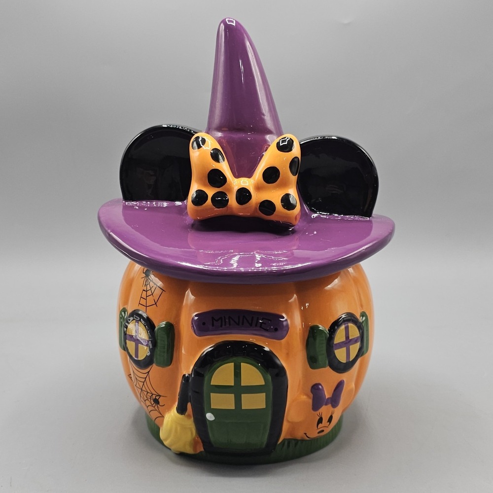 Disney Minnie Mouse Halloween Pumpkin House Cookie Jar Canister